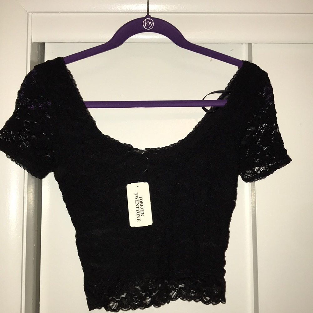 Black lace crop top